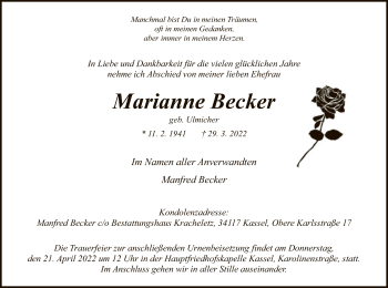 Todesanzeige von Marianne Becker von HNA