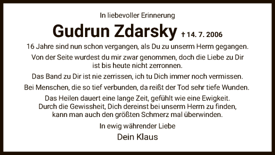 Todesanzeige von Gudrun Zdarsky von HNA