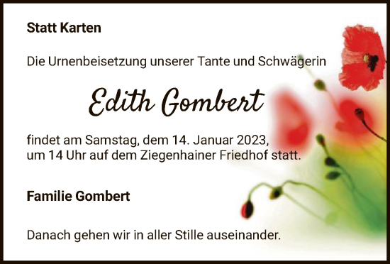 Todesanzeige von Edith Gombert von HNA