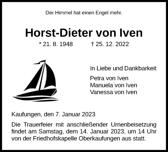 Todesanzeige von Horst-Dieter von Iven von HNA