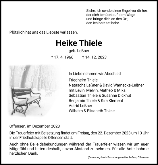 Todesanzeige von Heike Thiele von HNA