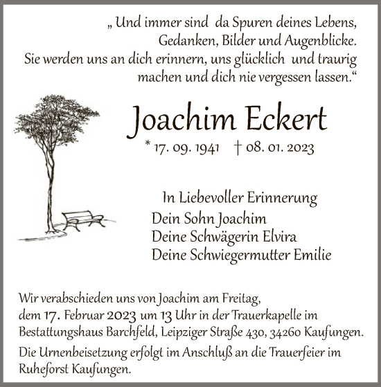 Todesanzeige von Joachim Eckert von HNA