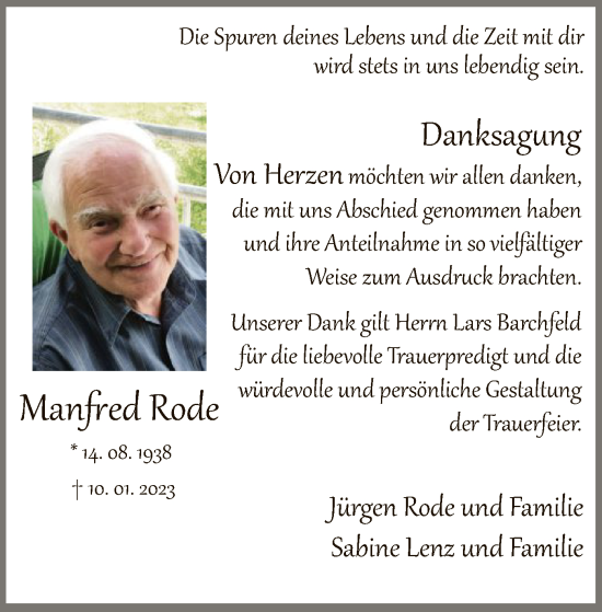 Todesanzeige von Manfred Rode von HNA