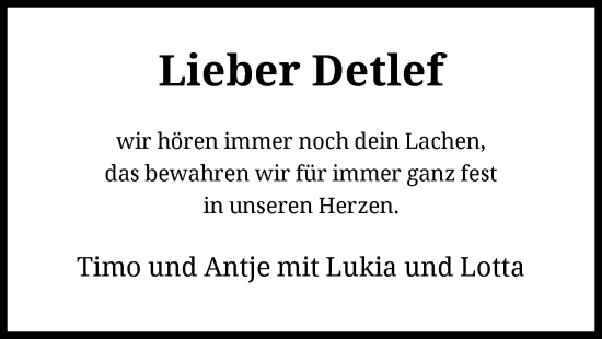 Todesanzeige von Detlef  von HNA