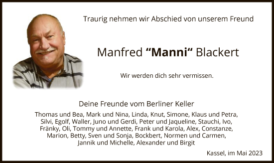 Todesanzeige von Manfred Blackert von HNA