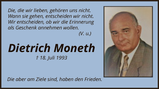 Todesanzeige von Dietrich Moneth von HNA