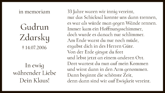 Todesanzeige von Gudrun Zdarsky von HNA