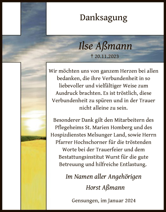 Todesanzeige von Ilse Aßmann von HNA