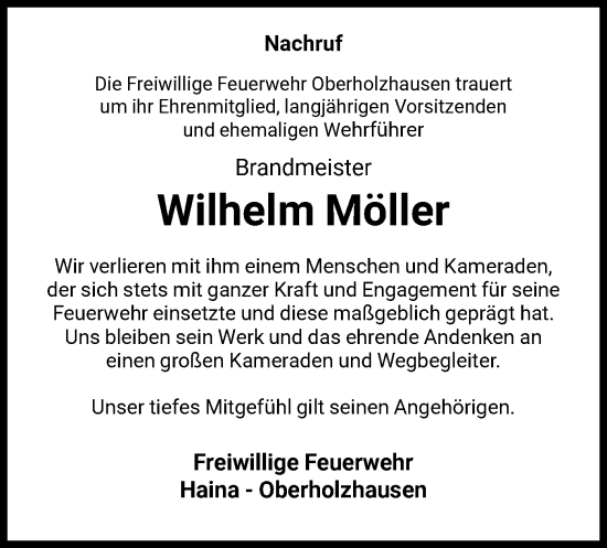 Todesanzeige von Wilhelm Möller von HNA