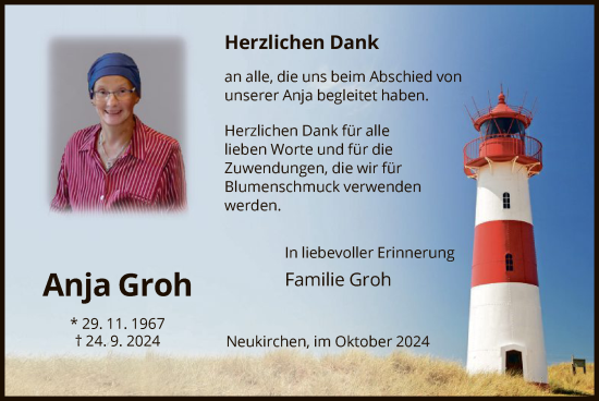 Todesanzeige von Anja  Groh von HNA