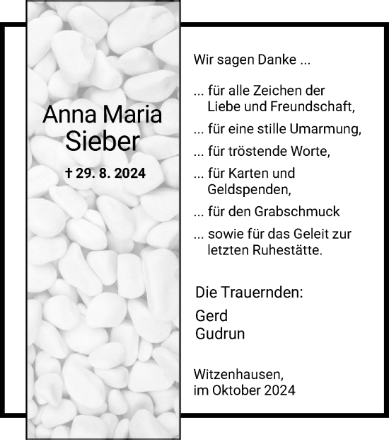 Todesanzeige von Anna Maria Sieber von HNA