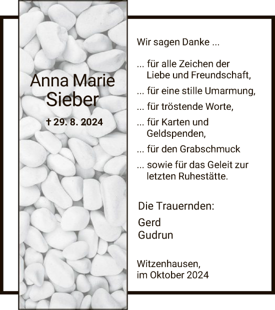 Todesanzeige von Anna Marie Sieber von HNA