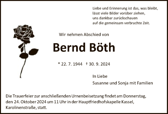 Todesanzeige von Bernd Böth von HNA