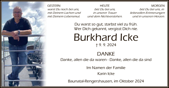 Todesanzeige von Burkhard Icke von HNAHNA