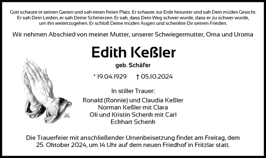 Todesanzeige von Edith Kessler von HNAHNA