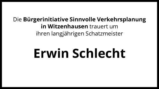 Todesanzeige von Erwin Schlecht von HNA