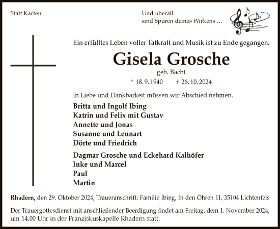 Todesanzeige von Gisela Grosche von WLZHNAHNA