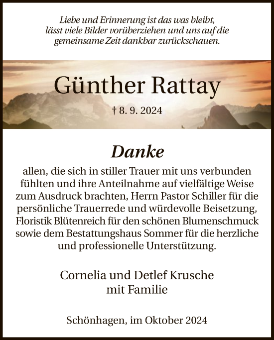 Todesanzeige von Günther Rattay von HNA