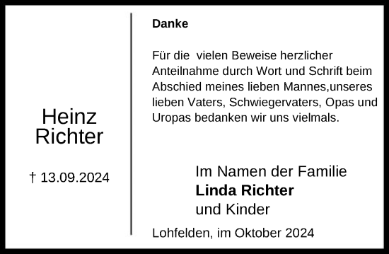 Todesanzeige von Heinz Richter von HNA