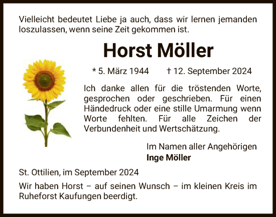 Todesanzeige von Horst Möller von HNA