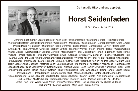 Todesanzeige von Horst Seidenfaden von HNA