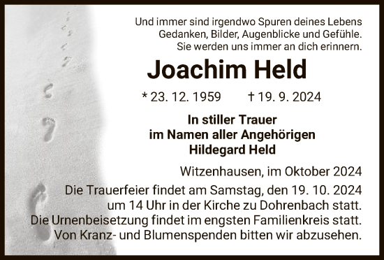 Todesanzeige von Joachim Held von HNA