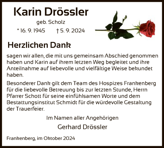 Todesanzeige von Karin Drössler von HNA