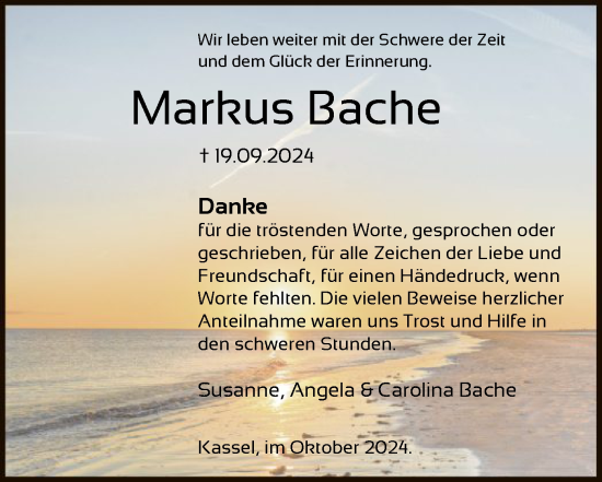 Todesanzeige von Markus Bache von HNA