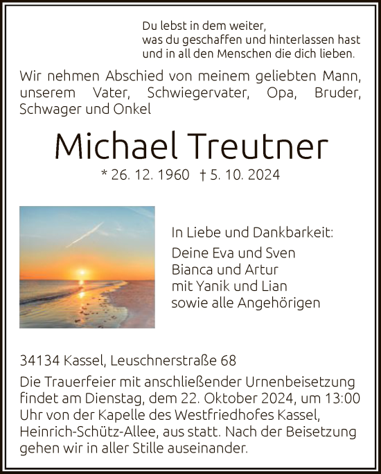 Todesanzeige von Michael Treutner von HNA