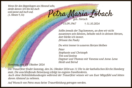 Todesanzeige von Petra Maria Löbach von HNA