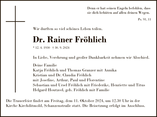 Todesanzeige von Rainer Fröhlich von HNA