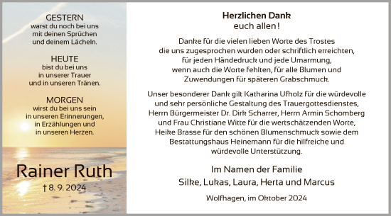 Todesanzeige von Rainer Ruth von HNA