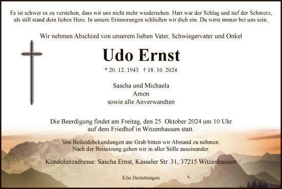 Todesanzeige von Udo Ernst von HNA