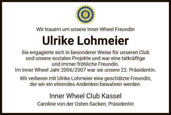 Todesanzeige von Ulrike Lohmeier von HNA