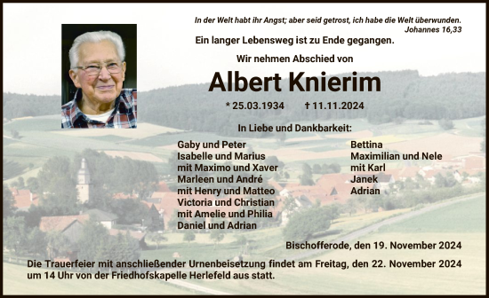 Todesanzeige von Albert Knierim von HNAHNA