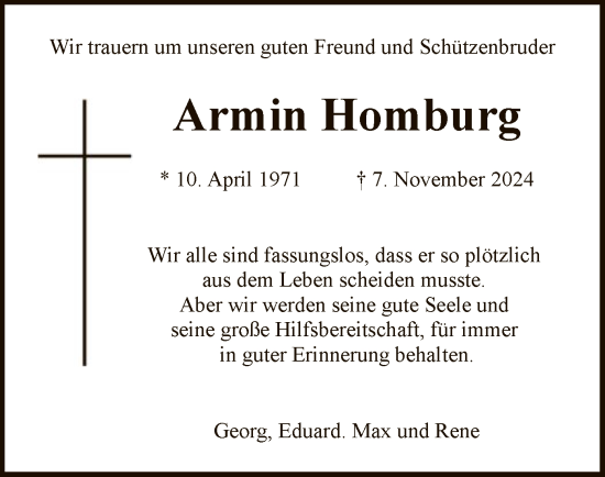 Todesanzeige von Armin Homburg von HNA