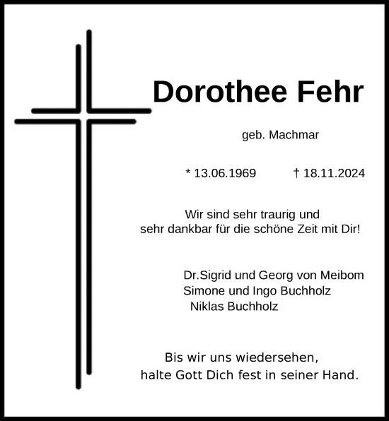 Todesanzeige von Dorothee Fehr von HNA