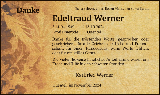 Todesanzeige von Edeltraud Werner von HNA