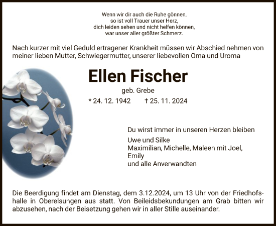 Todesanzeige von Ellen Fischer von HNA