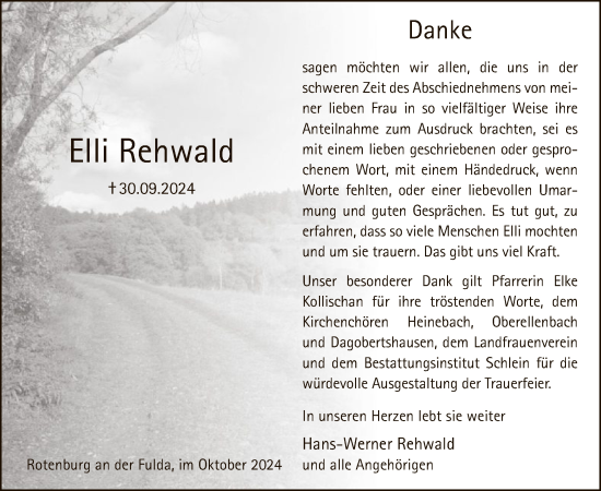 Todesanzeige von Elli Rehwald von HNA