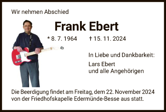 Todesanzeige von Frank Ebert von HNA