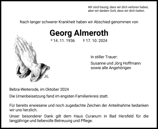 Todesanzeige von Georg Almeroth von HNA