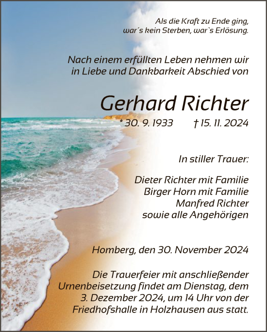 Todesanzeige von Gerhard Richter von HNA