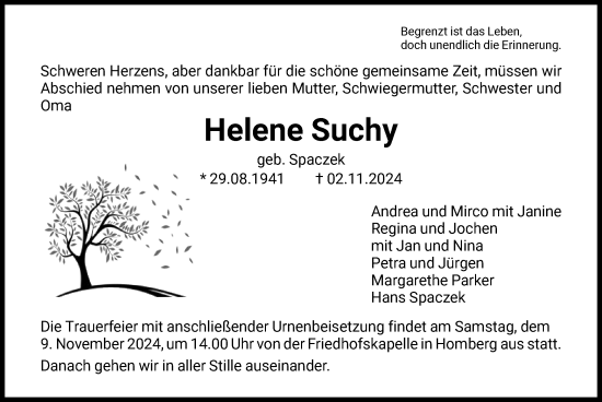 Todesanzeige von Helene Suchy von HNA