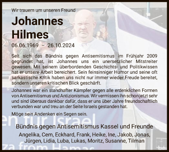 Todesanzeige von Johannes Hilmes von HNA