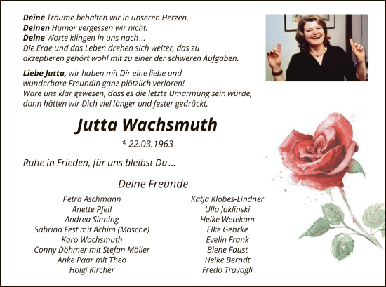 Todesanzeige von Jutta Wachsmuth von HNA