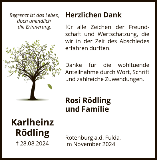 Todesanzeige von Karlheinz Rödling von HNA