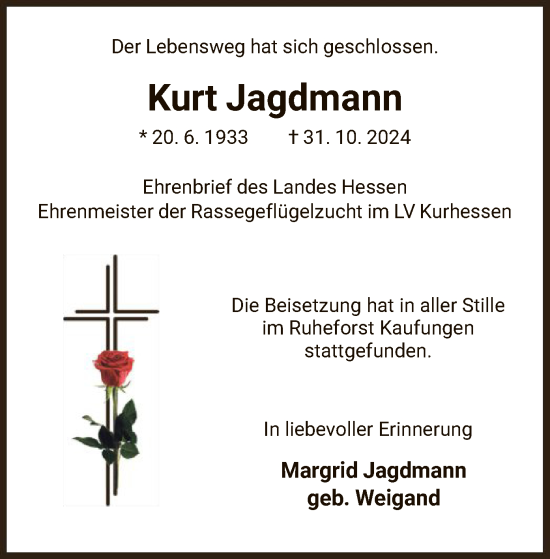 Todesanzeige von Kurt Jagdmann von HNAHNA