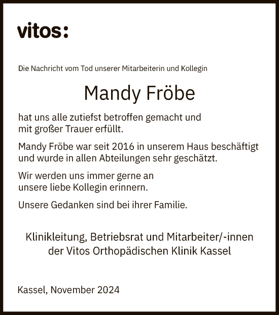 Todesanzeige von Mandy Fröbe von HNA