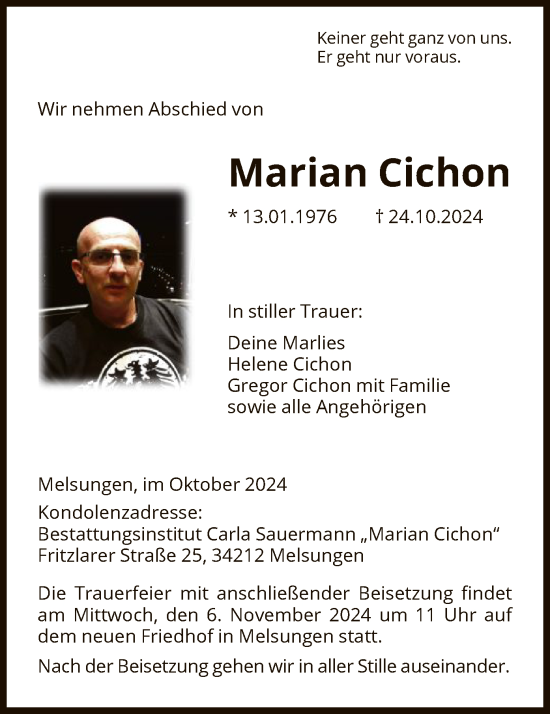 Todesanzeige von Marian Cichon von HNA